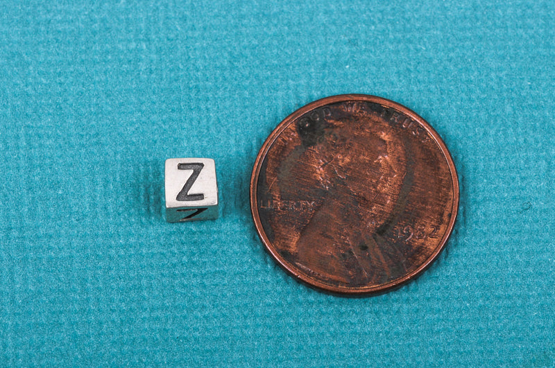 Alphabet LETTER Z Sterling Silver Alphabet Block Bead, Square Cube, 4.5mm, pms0329