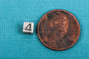 NUMBER 4 Sterling Silver Block Bead, Square Cube, 4.5mm, pms0334