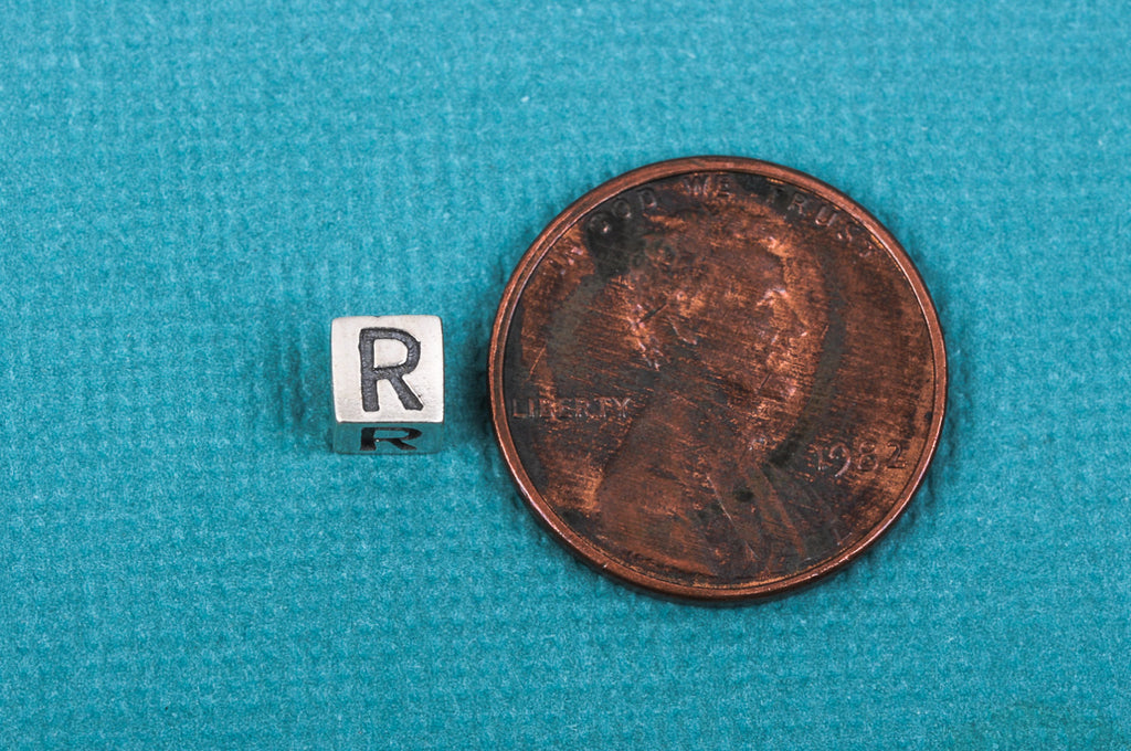 Alphabet LETTER R Sterling Silver Alphabet Block Bead, Square Cube, 4.