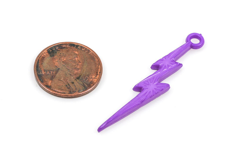 25 PURPLE LIGHTNING Bolt Charm Pendants, acrylic, 45x9mm  cha0173