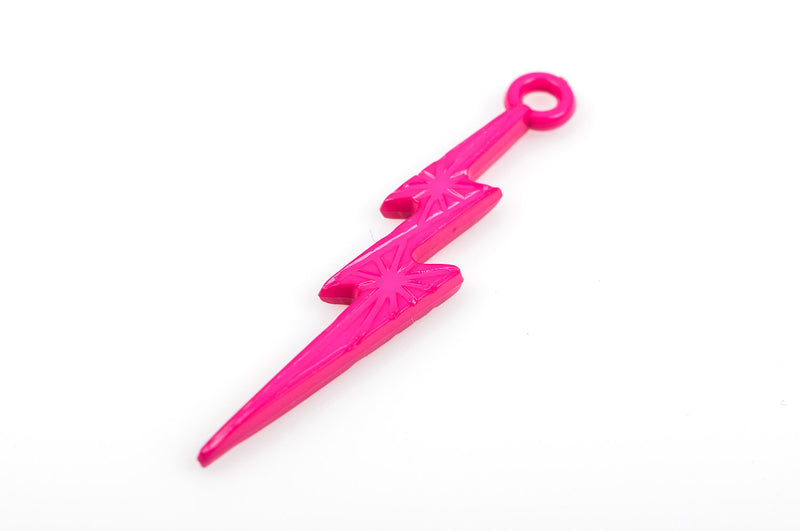 25 HOT PINK Lightning Bolt Charm Pendants, acrylic, 45x9mm  cha0168