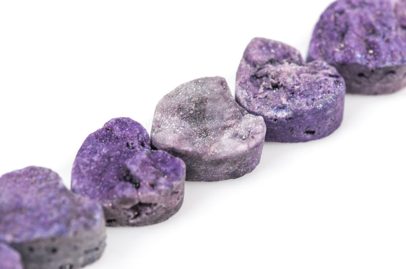 4 Purple DRUZY Natural GEMSTONE Quartz Beads, HEART, 12mm, 1/2", agate rock crystal, flatback with hole, Geode Cabochon, gdz0094