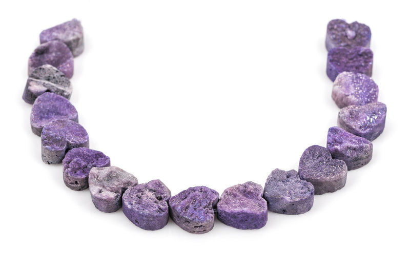 4 Purple DRUZY Natural GEMSTONE Quartz Beads, HEART, 12mm, 1/2", agate rock crystal, flatback with hole, Geode Cabochon, gdz0094