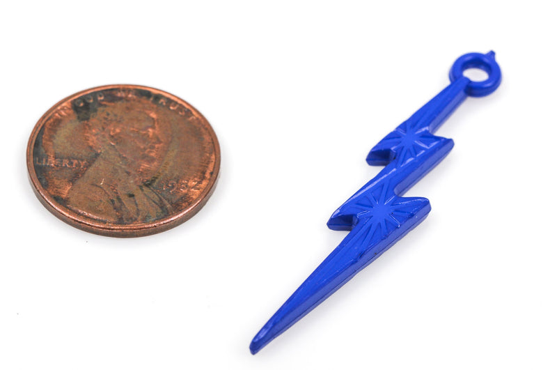25 DARK BLUE Lightning Bolt Charm Pendants, acrylic, 45x9mm  cha0170