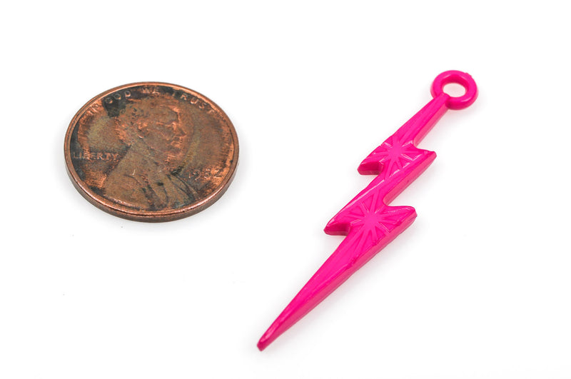 25 HOT PINK Lightning Bolt Charm Pendants, acrylic, 45x9mm  cha0168