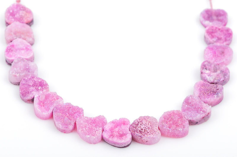 4 Pink DRUZY Natural GEMSTONE Quartz Beads, HEART, 12mm, 1/2", agate rock crystal, flatback with hole, Geode Cabochon, gdz0093