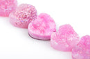 4 Pink DRUZY Natural GEMSTONE Quartz Beads, HEART, 12mm, 1/2", agate rock crystal, flatback with hole, Geode Cabochon, gdz0093