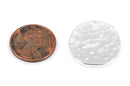 5 Silver Circle Oval Charm Pendants, hammered metal, bright silver, about 1" diameter chs1946