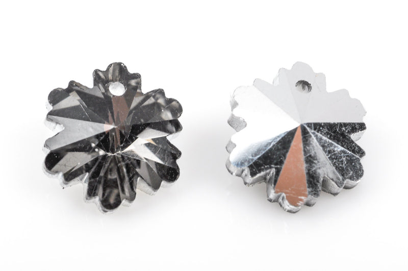 10 SNOWFLAKE CRYSTAL Glass Drop Charm Pendants, black diamond color 12mm, 1/2" diameter  cho0111