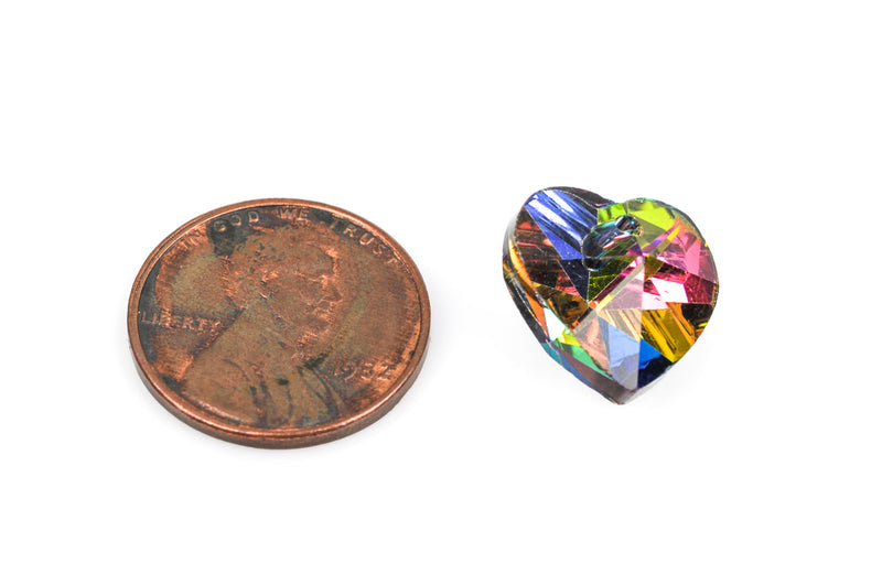 10 HEART CRYSTAL Glass Drop Charm Pendants, mystic rainbow color 14mm, Cho0113