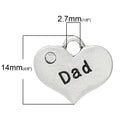 1 Dad Charms, Dad Heart Pendant, Antique Silver Rhinestone  17x15mm  chs1960a