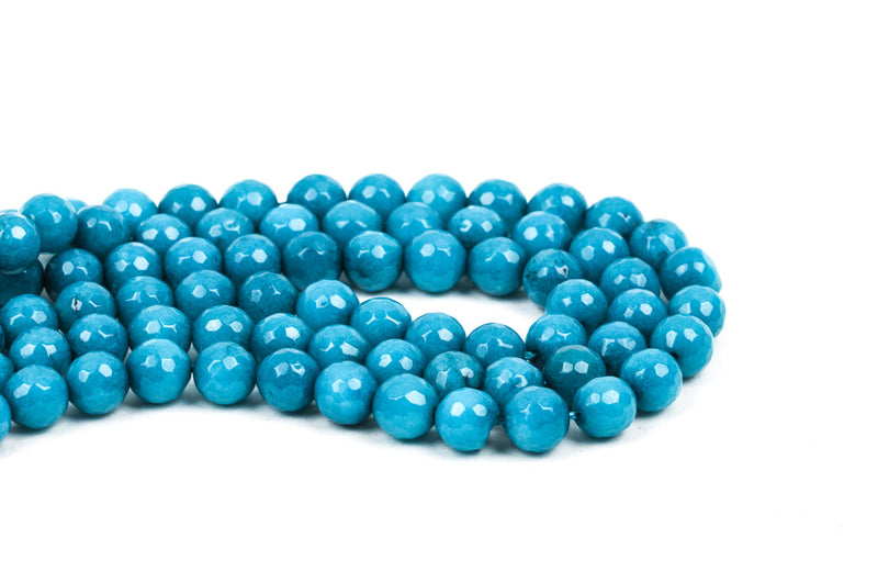8mm Round Faceted DARK TURQUOISE BLUE Jade, Teal Blue, Gemstone Beads, full strand gjd0074