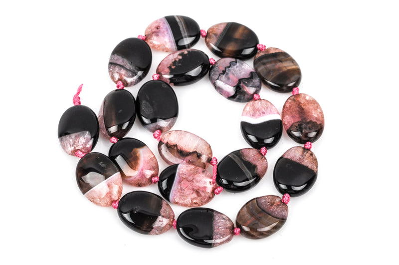 18x13mm PINK and BLACK AGATE Oval Beads, gemstones, full strand, 20 beads, gag0161