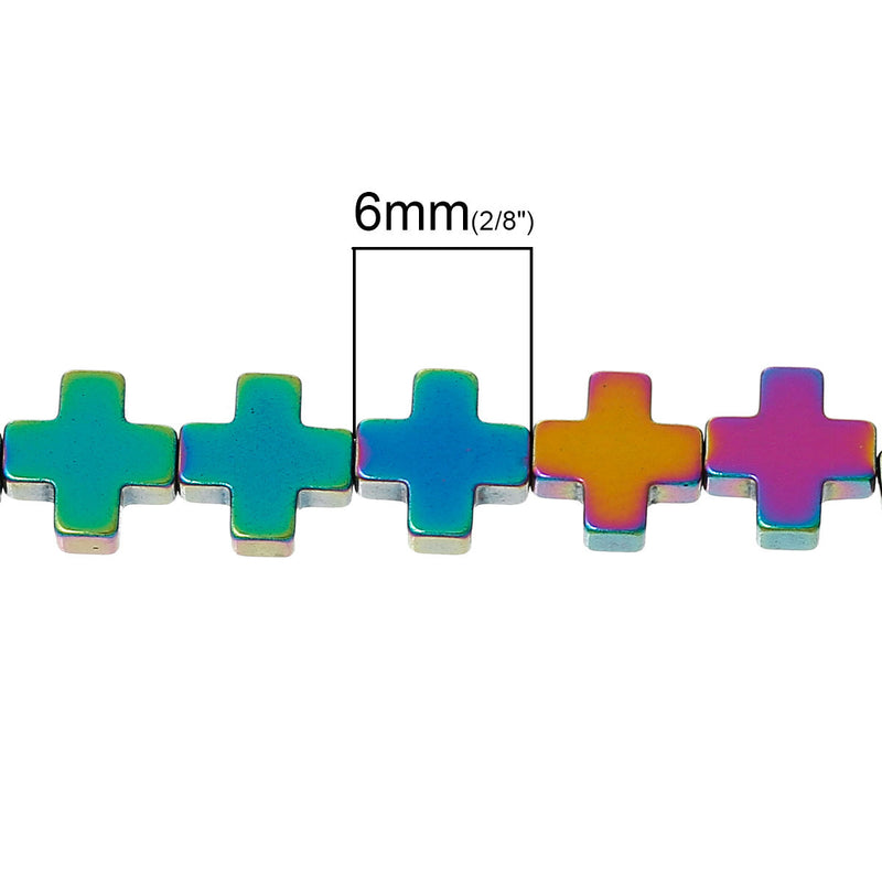 6mm Titanium Coated RAINBOW CROSS Hematite Gemstone Beads, full strand, about 64 beads  ghe0091