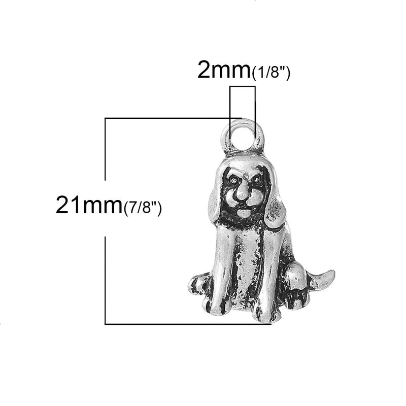 5 Silver Tone Metal Sitting Dog Charm, chs1964