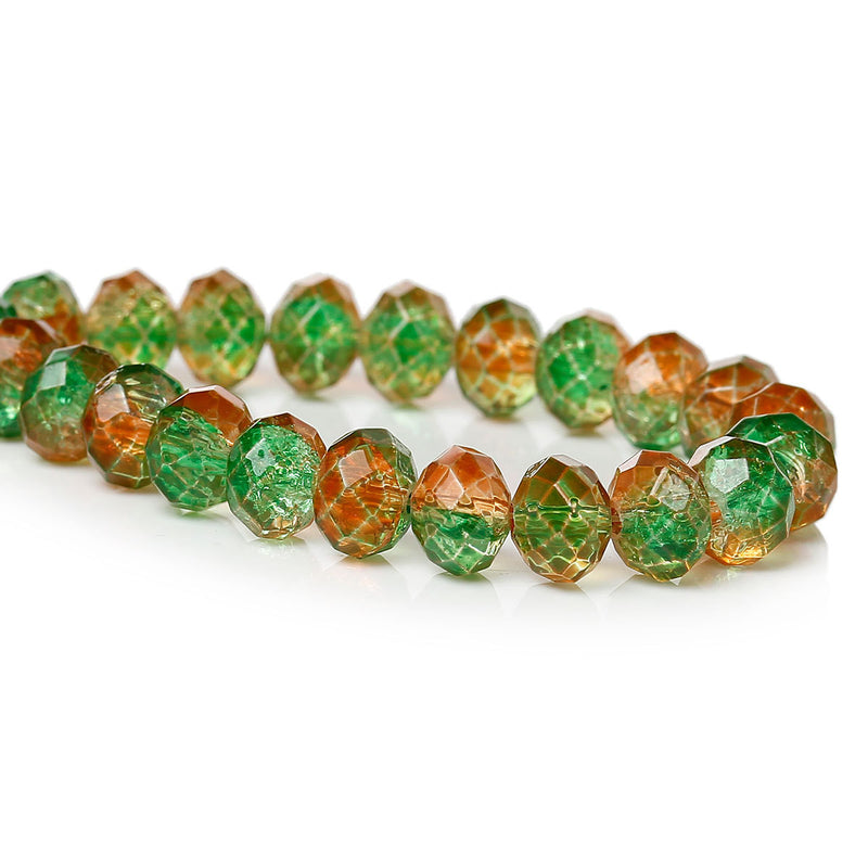 8x6mm Glass Beads, Rondelle GREEN and ORANGE Crackle Glass, full strand, bgl1262