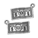 5 Silver Tone Metal One Hundred Dollar Bill Charms, chs1966