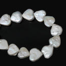 1/2" HEART Cultured Freshwater PEARL Beads 13x13mm, white with iridescent rainbow sheen, full strand,  about 34 beads,  gpe0032