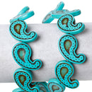 28x17mm Turquoise PAISLEY Howlite Stone Beads, full strand, how0381