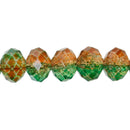 8x6mm Glass Beads, Rondelle GREEN and ORANGE Crackle Glass, full strand, bgl1262