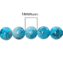 14mm Round Glass Beads, Turquoise Blue, Black, White Watercolor Beads, double strand, marble glass beads, bgl1264