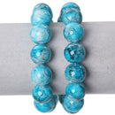 14mm Round Glass Beads, Turquoise Blue, Black, White Watercolor Beads, double strand, marble glass beads, bgl1264