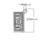 5 Silver Tone Metal One Hundred Dollar Bill Charms, chs1966