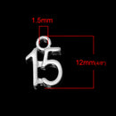 6 Number 15 Charms, Silver Plated Pendants, number FIFTEEN, chs1976