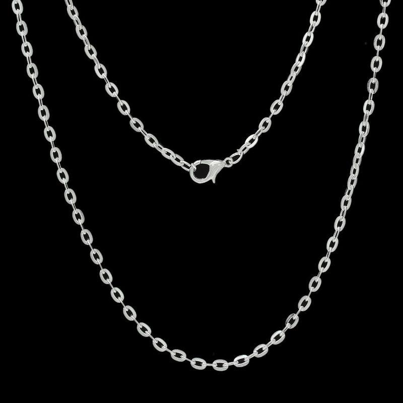 One Dozen (12) Silver Plated Lobster Clasp Flat Cable Link Chain Necklaces 4x3mm, 30" long  fch0274