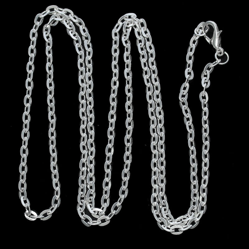 One Dozen (12) Silver Plated Lobster Clasp Flat Cable Link Chain Necklaces 4x3mm, 30" long  fch0274