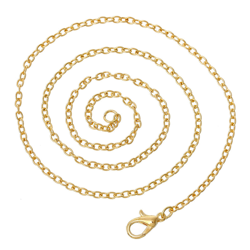 One Dozen (12) Gold Plated Lobster Clasp Cable Link Chain Necklaces 4x2mm, 24" long  fch0281