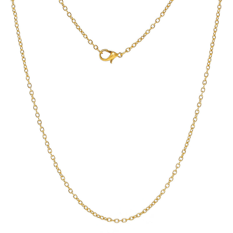 One Dozen (12) Gold Plated Lobster Clasp Cable Link Chain Necklaces 4mm x 2.3mm, 16" long  fch0391