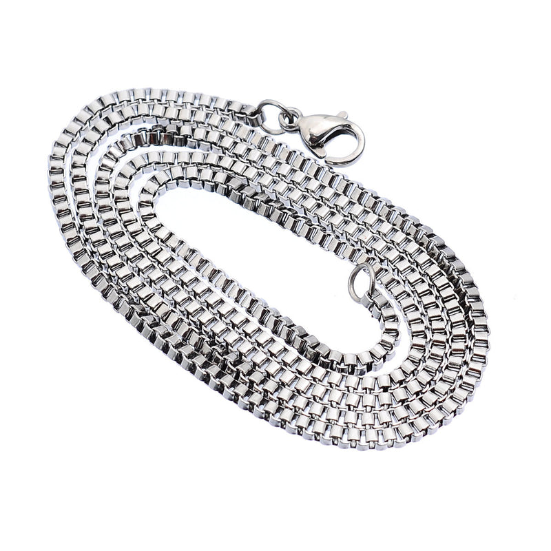 2 Stainless Steel BOX Chain Necklaces with Lobster Clasp, non tarnish, 20" long 2mm thick, fch0287
