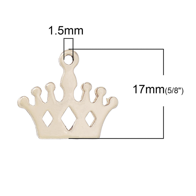 10 CROWN Charm Pendants, gold plated metal, 17x15mm, chg0287