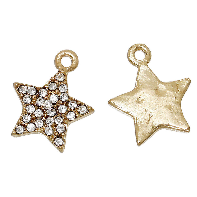 2 Gold Plated Star Charms with Clear Rhinestones, chg0292