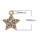 2 Gold Plated Star Charms with Clear Rhinestones, chg0292