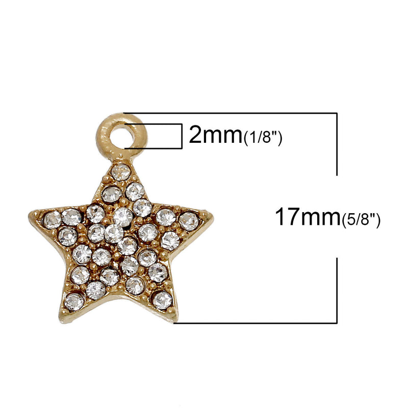 2 Gold Plated Star Charms with Clear Rhinestones, chg0292
