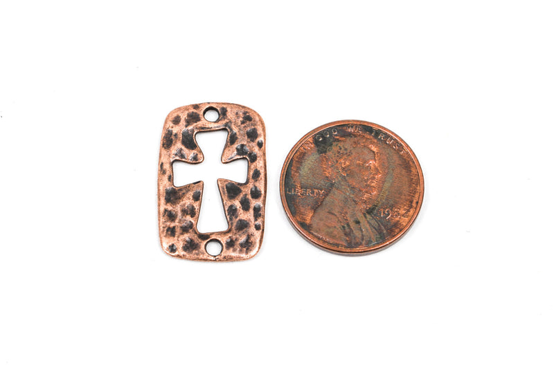 6 Copper Tone Metal Cross Cutout Charm Connector Links, textured bracelet connector  chc0040