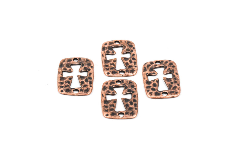 6 Copper Tone Metal Cross Cutout Charm Connector Links, textured bracelet connector  chc0040