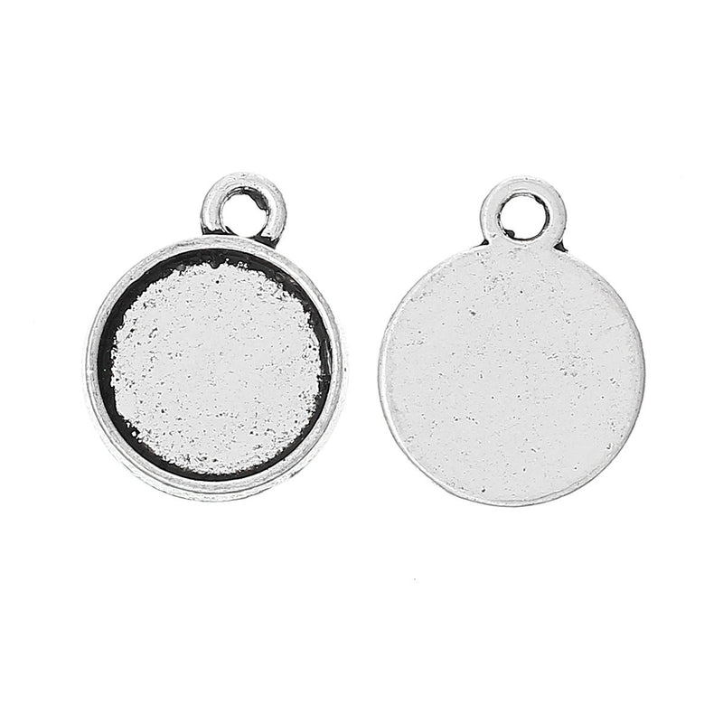 10 Bezel TRAY Charm Pendants for Resin, Cabochons, Silver Tone Metal tray fits 10mm chs1984a