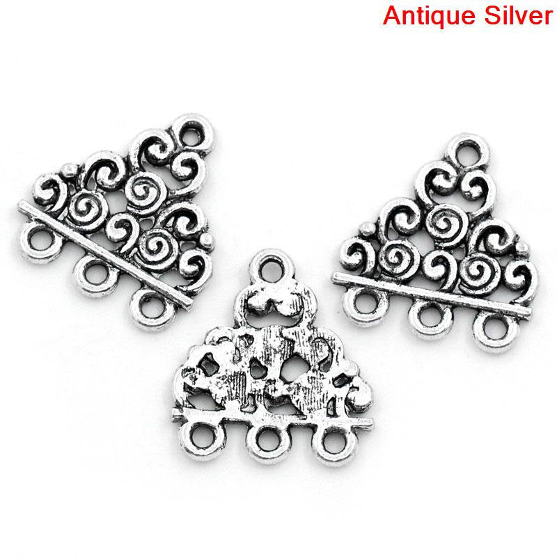 10 Silver Tone Three to One Swirled Connector Charms, findings for multi-strand . 18mm x 17mm chs1982