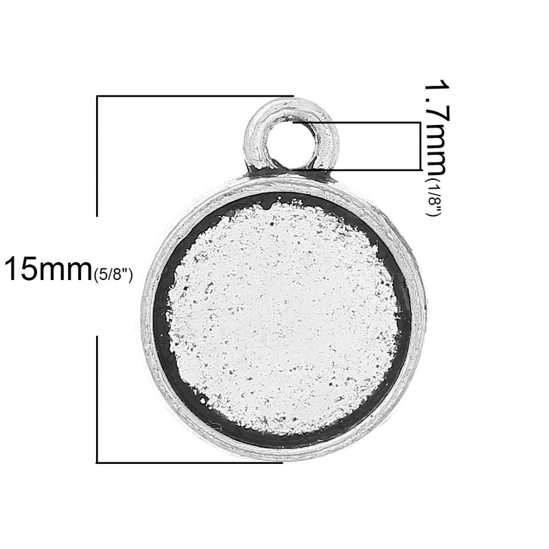 10 Bezel TRAY Charm Pendants for Resin, Cabochons, Silver Tone Metal tray fits 10mm chs1984a