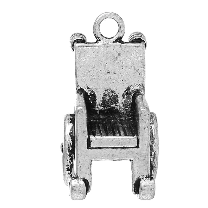 3 Silver Tone WHEELCHAIR Charms, disabled representation, 26x14mm  chs1980