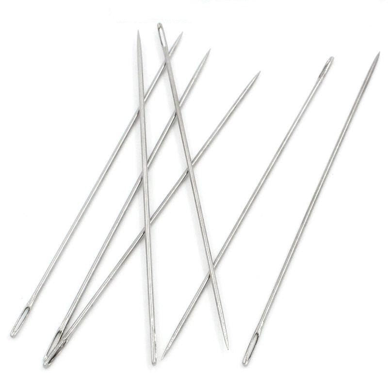 5 Silver Tone Bead Threading Needles, 89mm (3-1/2") long  tol0177