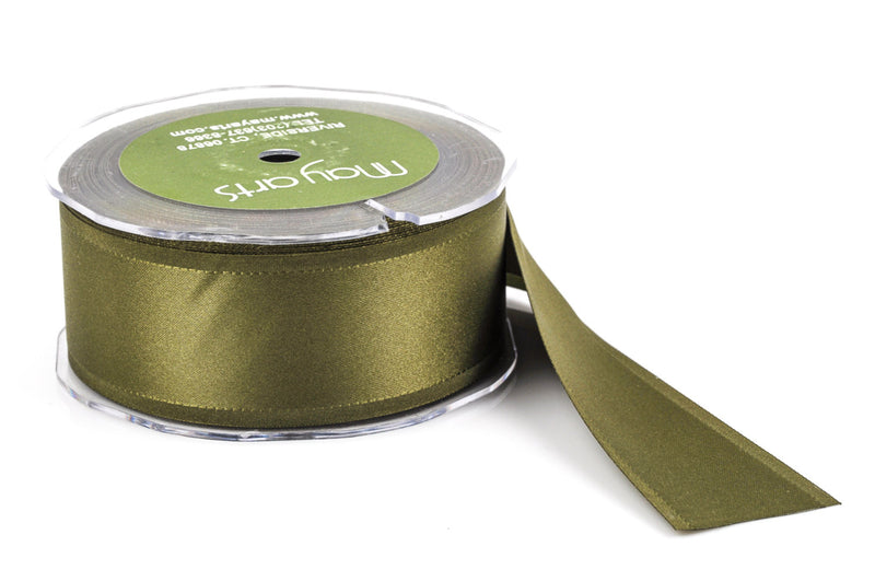 1-1/2" inch wide OLIVE GREEN Double Faced Satin Ribbon with Grosgrain Edge 2 yards (6 feet)  rib0113