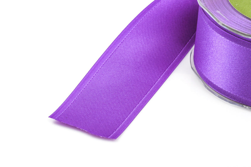 1-1/2" inch wide PURPLE Double Faced Satin Ribbon with Grosgrain Edge 2 yards (6 feet)  rib0114
