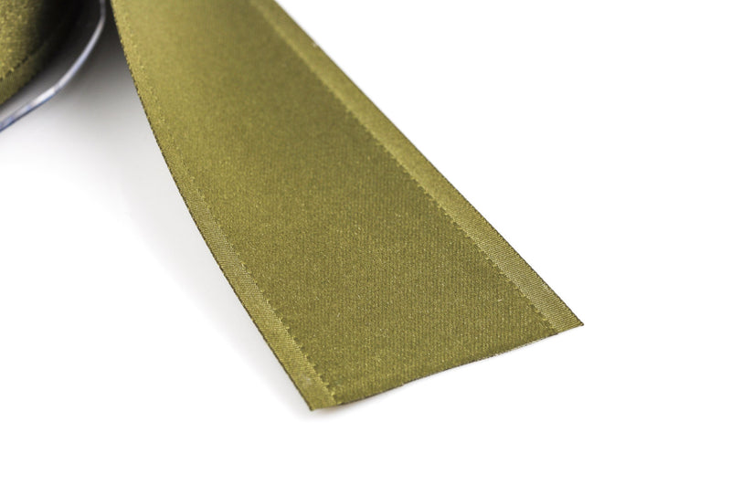 1-1/2" inch wide OLIVE GREEN Double Faced Satin Ribbon with Grosgrain Edge 2 yards (6 feet)  rib0113