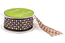 1-1/2" inch wide CHOCOLATE BROWN Ribbon Sheer Organza with White Polka Dots, 2 yards (6 feet)  rib0116