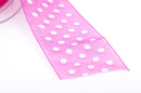 1-1/2" inch wide HOT PINK Ribbon Sheer Organza with White Polka Dots, 2 yards (6 feet)  rib0119