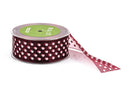 1-1/2" inch wide MAROON RED Ribbon Sheer Organza with White Polka Dots, 2 yards (6 feet)  rib0126